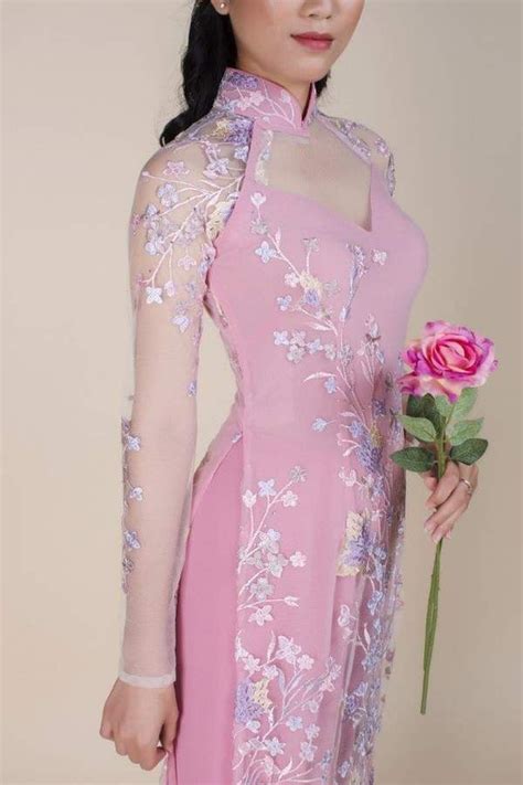 Pink Lace And Chiffon Ao Dai Size ~2 Only Designer Dresses Indian Dress Neck Designs