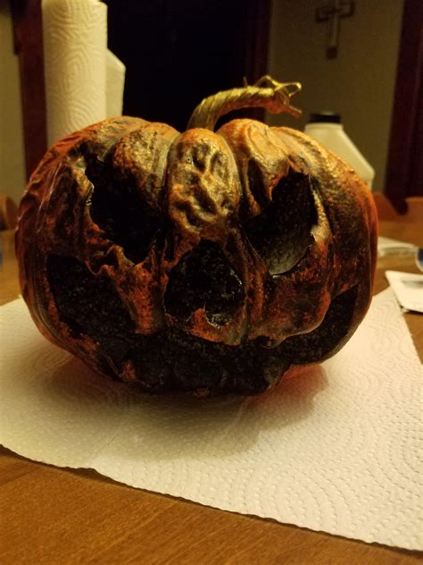 Rotten jack-o-lantern out of styrofoam pumpkin! : halloween