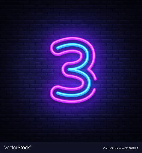 Number Three Symbol Neon Sign Third Royalty Free Vector