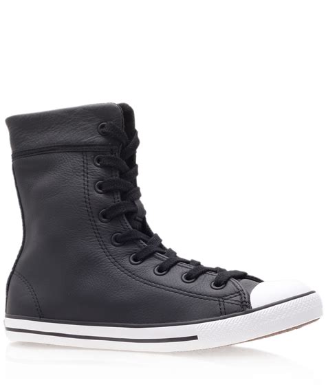 Lyst Converse Black Chuck Taylor Dainty Leather Hi Top Trainers In Black