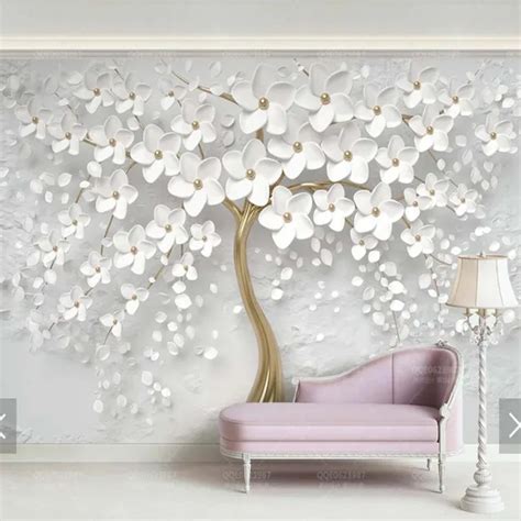 3d Embossed White Flower Wallpaper Murals Printing Photo Mural For