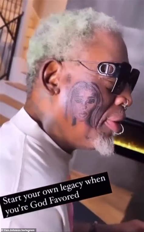 Dennis Rodman 62 Shocks Fans As He Gets Huge Face Tattoo Of His Girlfriend Daily Mail Online