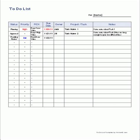 Weekly Task List Template Excel