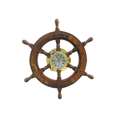 Marine Wall Clock Portholes Watch In Steering Wheel From Brass And