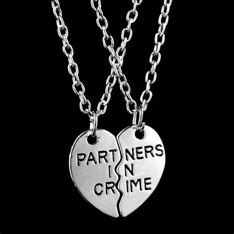 2 Piece Partners In Crime Heart Pendant Necklaces Retailite