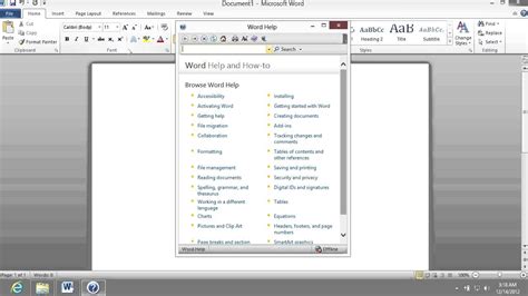 How To Start Help In Word 2010 Youtube