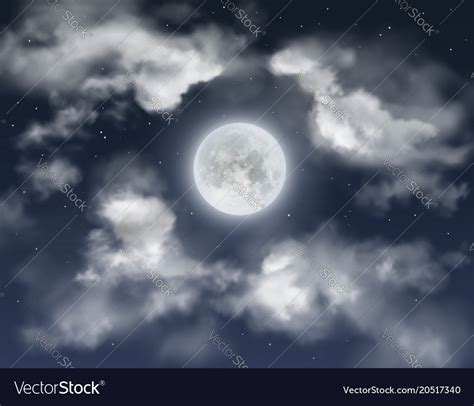 Night Sky Background With Full Moon And Clouds Vector Image