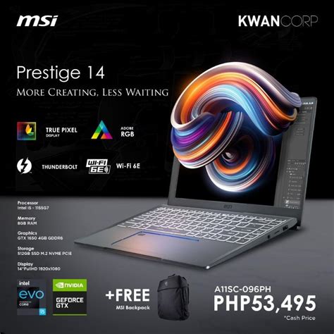 Msi Prestige 14 A11sc 096ph Intel I5 11th Gen 8gb Ram Gtx 1650 4gb