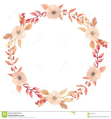 Elegant Circle Frame With Flowers And Leaves Cartoon
