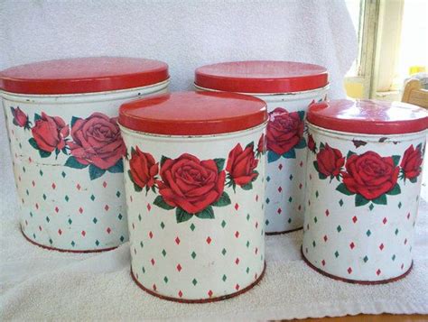 Vintage Kitchen Tin Canisters With Roses Nesting Set Of 4 Etsy