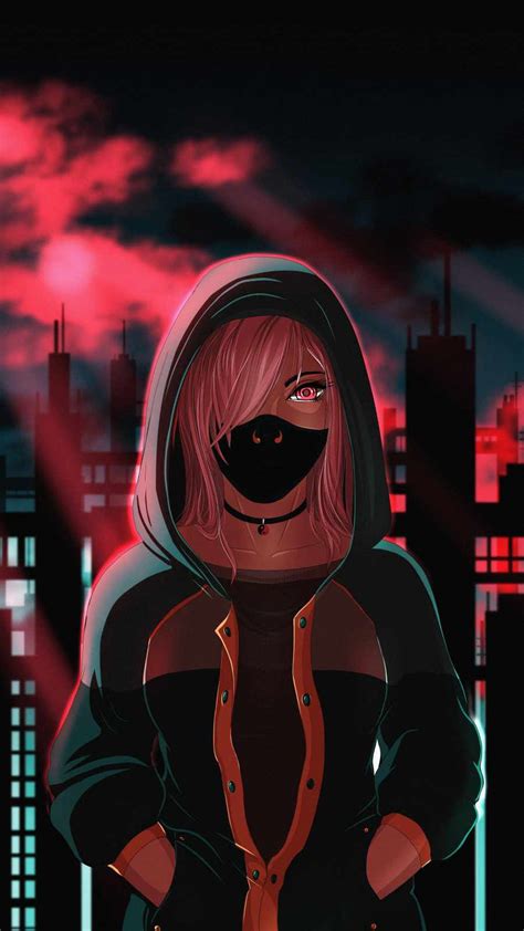 Hoodie Masked Girl Anime Iphone Wallpapers Iphone Wallpapers