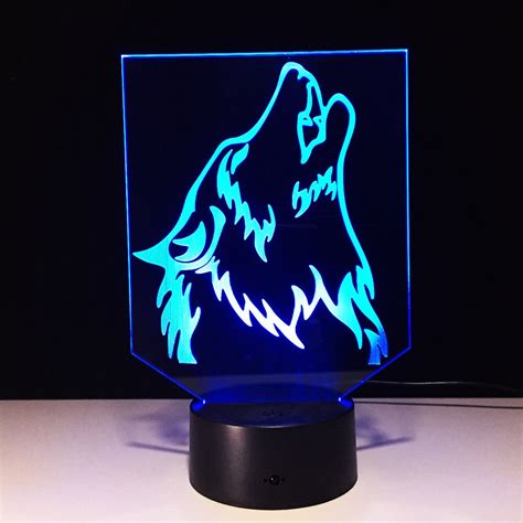 N583 3d Wolf Head Action Figure Model Style Led Lamp 7 Color Changing