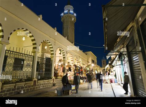 Mosque And Shops In The Medina Old Town Tripoli Libya Africa Stock