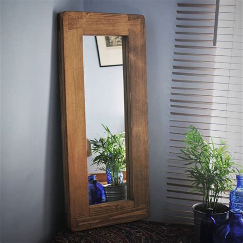 Tall Wooden Wall Mirror In Rustic Wood Chunky Natural Frame Etsy Uk Mirror Wall Rustic
