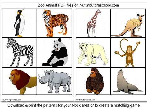 Zoo Animal Printables For Block Corner Or Matching Game Zoo Animals