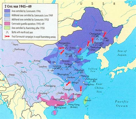 Map Of The Chinese Civil War From 1945 To 1949 Showing Areas