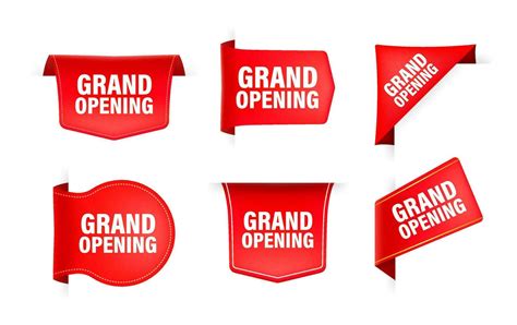 Red Ribbon With Text Grand Opening Banner Ribbon Label Grand Opening