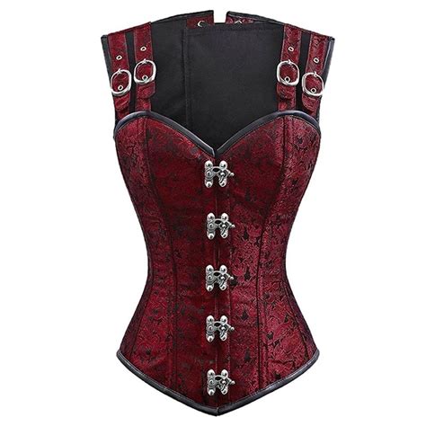 Steampunk Corset And Bustier Red Brocade Sexy Cupless Vest Corset