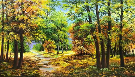 Green Forest Painting Original Trees Wall Art River Oil Sweden