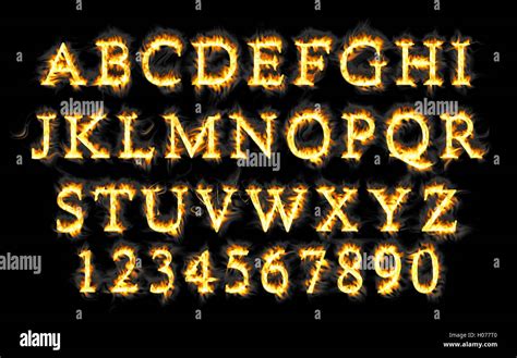 Fire Font Collection Fire Text Collection Alphabet Of Flame Stock