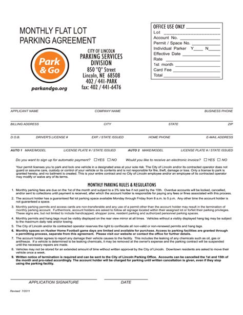 sample monthly flat lot parking agreement