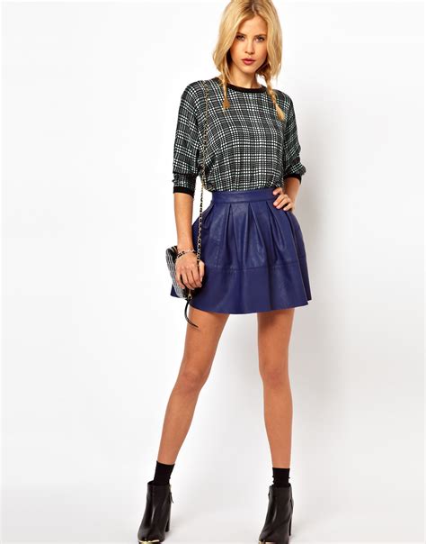 lyst asos collection asos skater skirt in leather look in blue