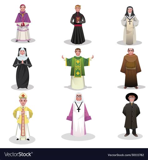 Set Catholic Priests Monks And Nuns Royalty Free Vector