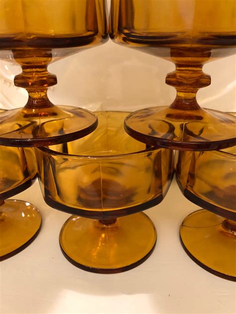 Amber Glass Sherbet Dishes Vintage Honey Gold Glass Dessert Etsy