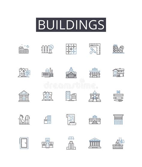 Buildings Line Icons Collection Houses Towers Structures Edifices