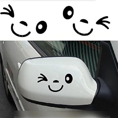 16x114cm Smiley Face Car Rearview Mirror Sticker Black Car Decal For