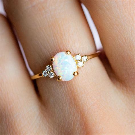 14k Gold Wedding Ring Opal Wedding Rings Opal Ring Gold White Opal