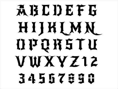 Gothic Alphabet Stencil 1 Inch Dark Style Halloween Devil Evil Font Set