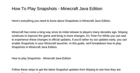 How To Play Snapshots Minecraft Java Editionklzynpdfpdf Docdroid