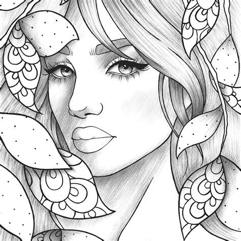 Be cautious when downloading any file from the internet. Adult coloring page girl portrait and leaves colouring ...