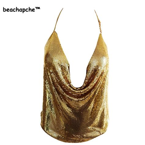Elegant Metal Crop Top 2017 Summer Style Sexy Backless Bralette Beach