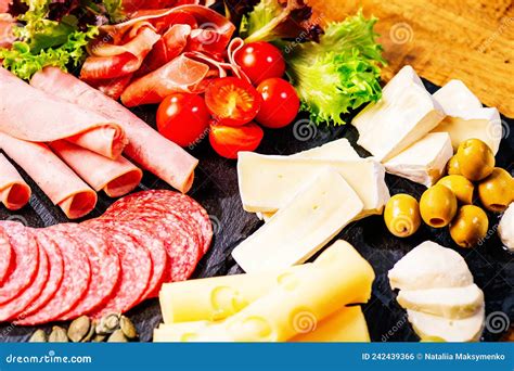 Charcuterie Antipasti Platter With Assortment Of Salami Cheese