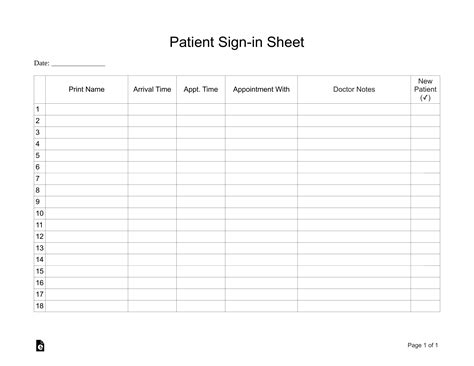Free Patient Sign In Sheet Extended Template Pdf Word Eforms