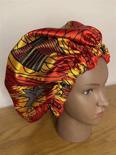 Women S Large Double Sided African Print Ankara Silk Satin Bonnet 9 Fabric Options African