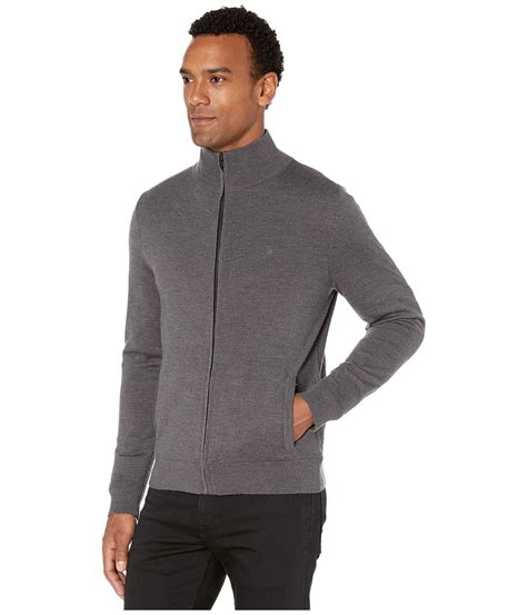 Calvin Klein Wool Merino Full Zip Sweater In Gray For Men Lyst