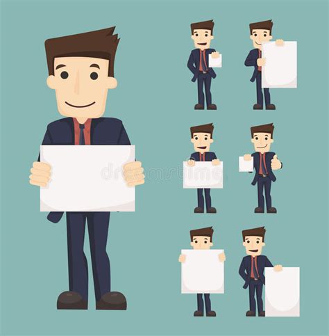 Set Of Businessman Holding Blank Notes Characters Poses Stock Vector