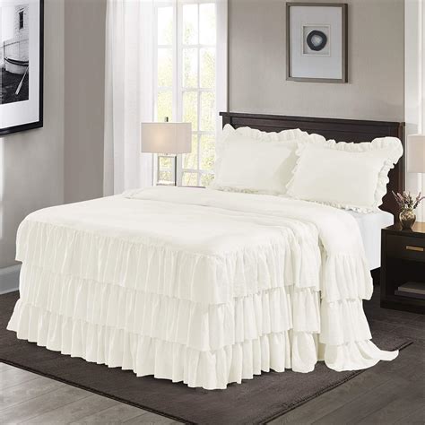 Hig 3 Piece Ruffle Skirt Bedspread Set Color 30 Inches Drop Ruffled Style Bed Skirt Coverlets