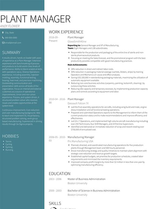 Plant Manager Resume Samples And Templates Visualcv