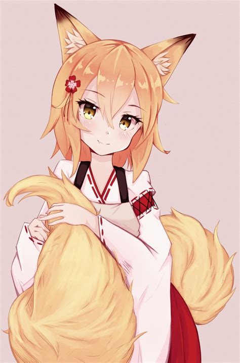 Wallpaper Blonde Cute Short Hair Anime Fox Girl Animal Ears