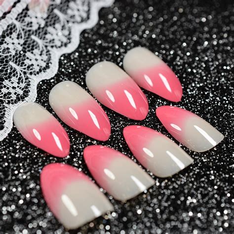 24pcs Almond Shape Stiletto Nail Pink Beige Medium Sharp French Pre Designed Nails Diy Women
