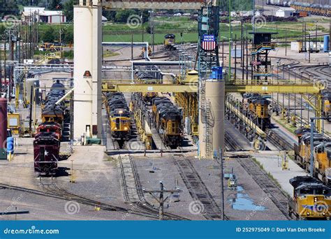 Union Pacific Railroad Locomotives Being Serviced At The Bailey Yard