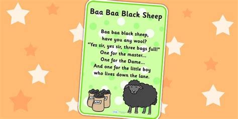 Baa Baa Black Sheep Nursery Rhyme Poster Nursery Rhymes Nursery