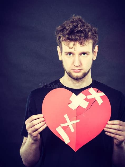 Sad Man With Glued Heart By Plaster Stock Photo Image Of Healing