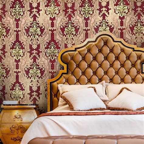 L884 13 Burgundy Gold Damask Victorian Textured Wallpaper In 2020