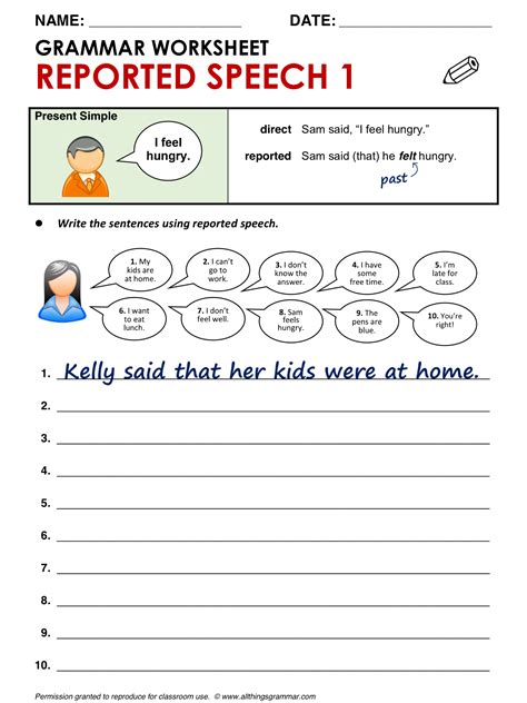 English Grammar Reported Speech 1 From Present Simple Statements