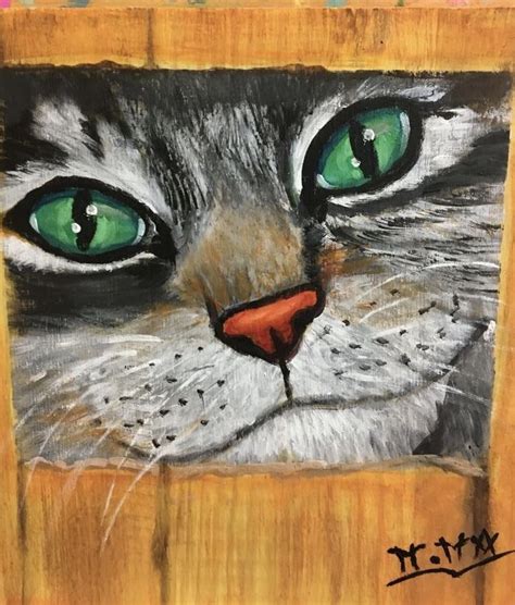 Madera En Acrílico 40x40 Gatito Pintura De Gato Arte En Lienzo
